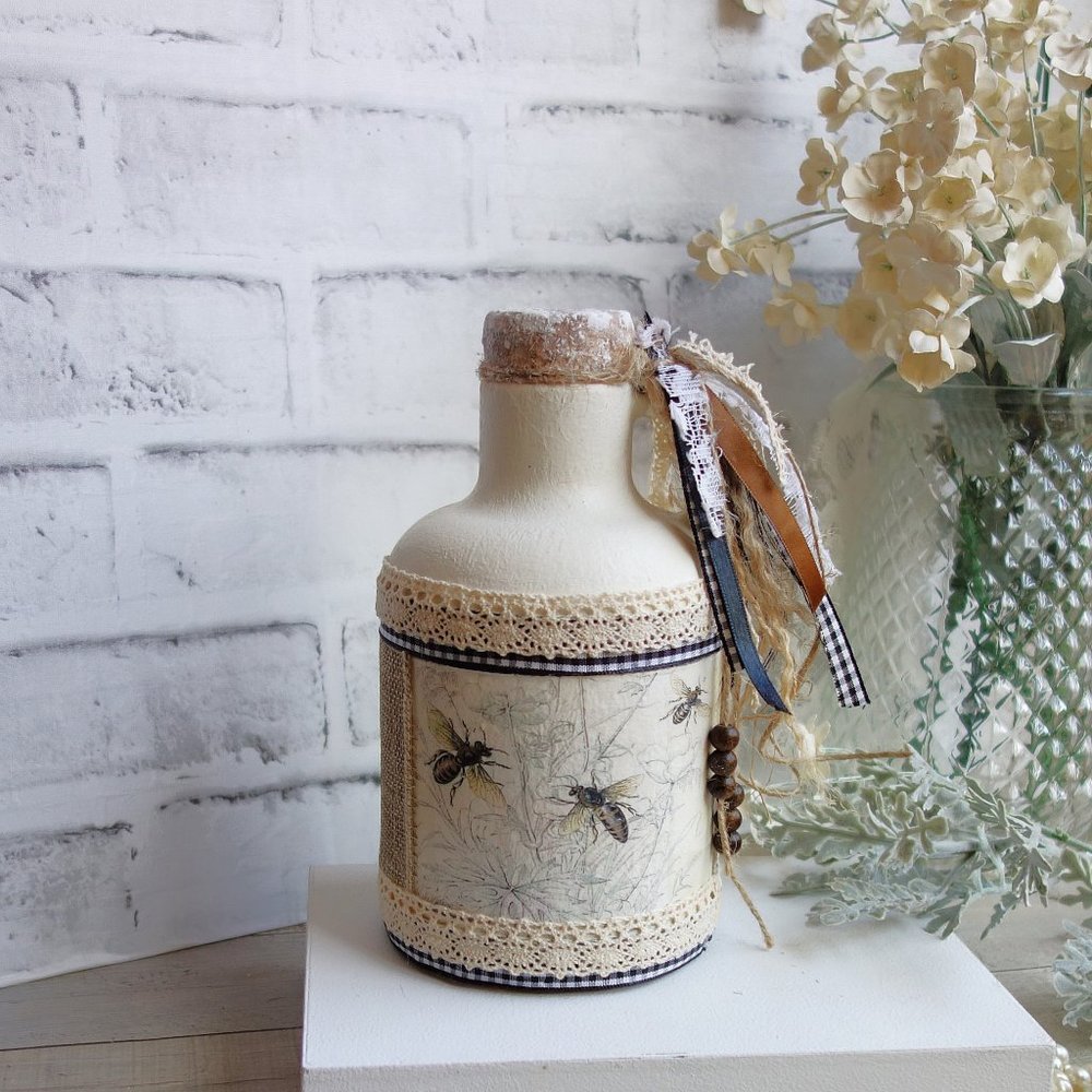 Large Honey Jar Rustic Honey Bee Decor Primitive Bumble Bee Decor Country Bees - Picture 2 of 5